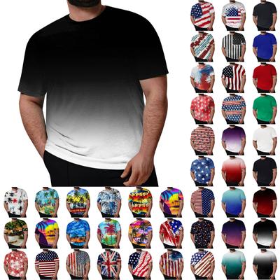 Plus Size Mens Casual Round Neck Printed Short Sleeve T-Shirt Blouse Tops