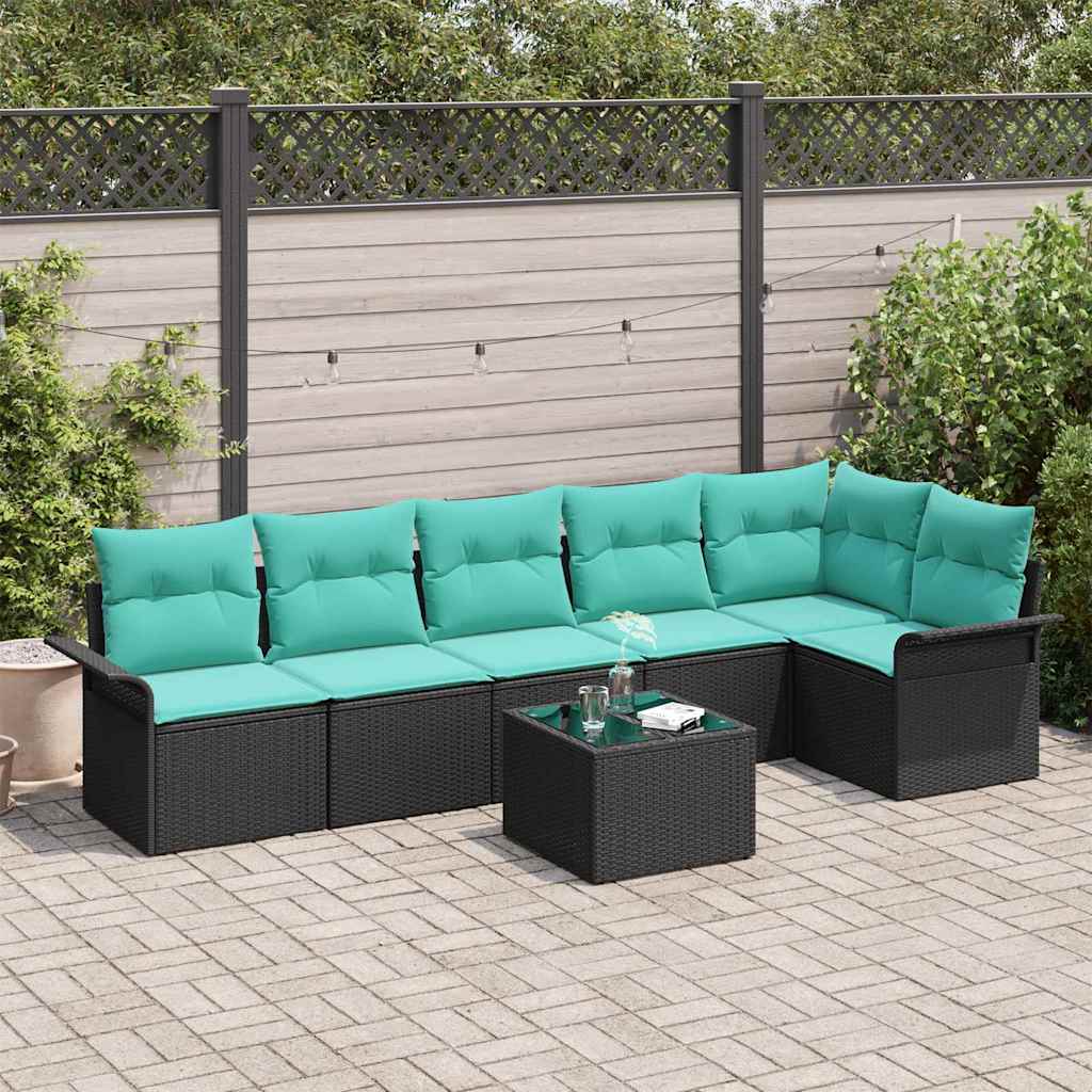 Garden Sofa Set with Cushions 7 pcs Black Poly Rattan