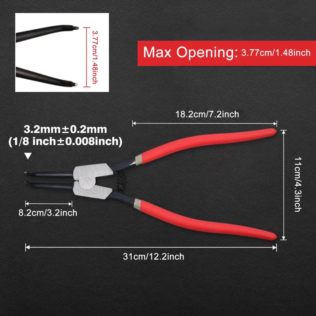 LEONTOOL Snap Ring 90 Degree Long Tip 310mm Overall Curved for Installing and Removing Snap Dedicated Tool Pliers, Bent, Type, 2.45mm Diameter,