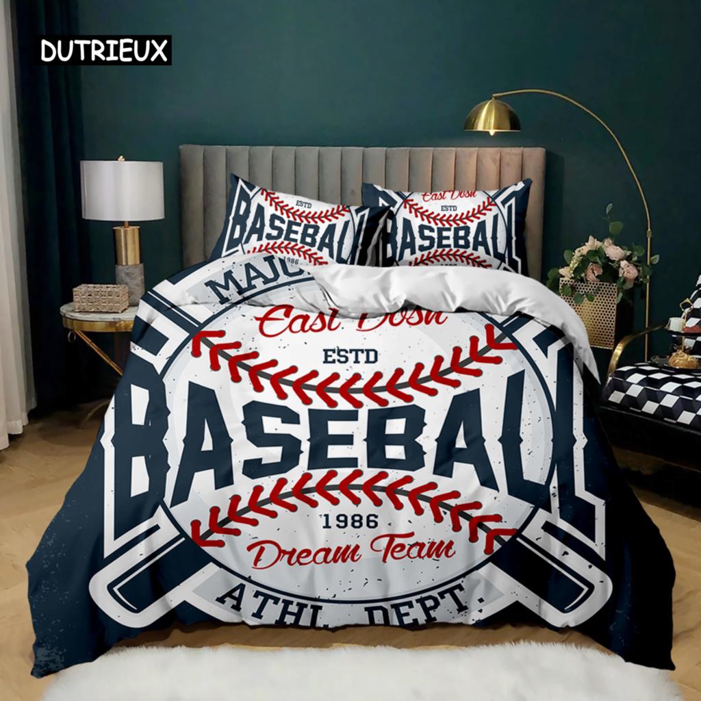 Baseball Bettbezug Set Baseballschläger Bettwäsche Set für Kinder Jugendliche 3D Baseball Sport Doppel Queen King Size Polyester Steppdecke Bezug