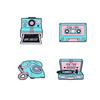 New 90s Vintage Series Enamel Brooches Retro Camera Tape Phonograph Record Telephone Shaped Lapel Pins