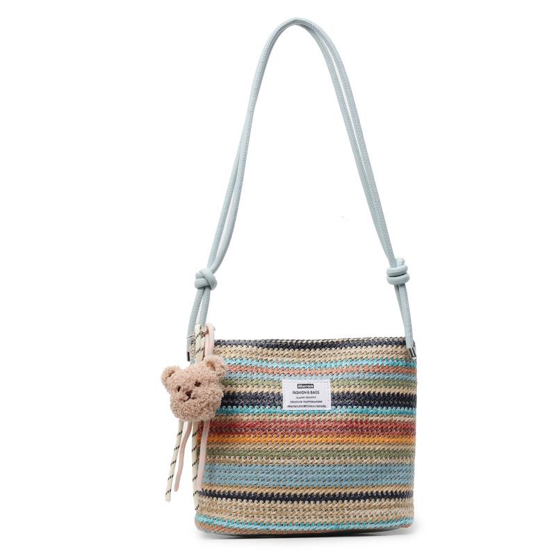 Niche dopamine color woven bag women's new versatile messenger bag vacation beach bucket bag