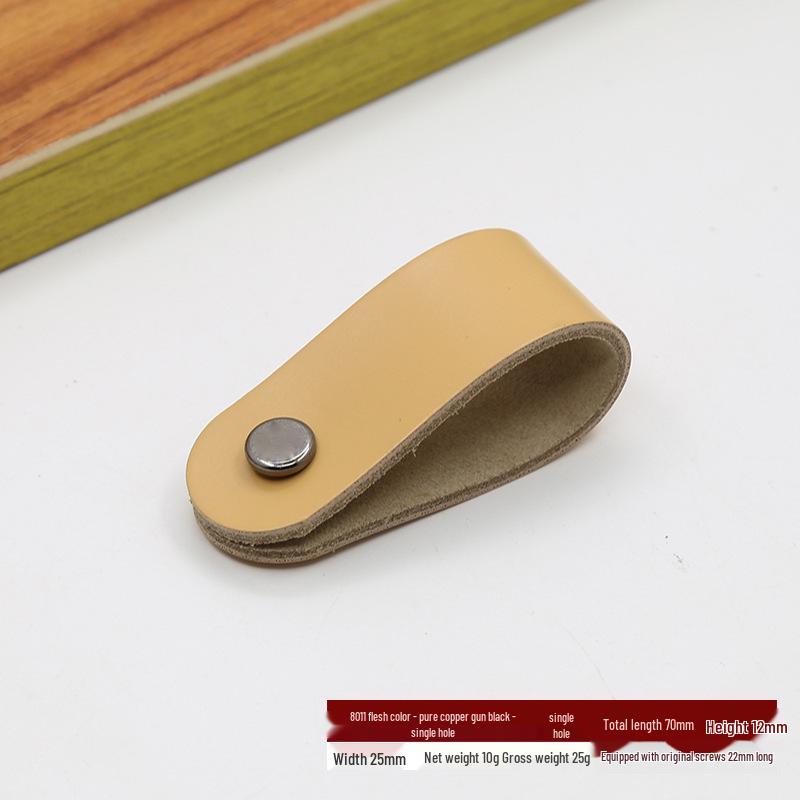 Leather Handle for Cabinet Door and Drawer - Single Hole, Pure Copper Accents