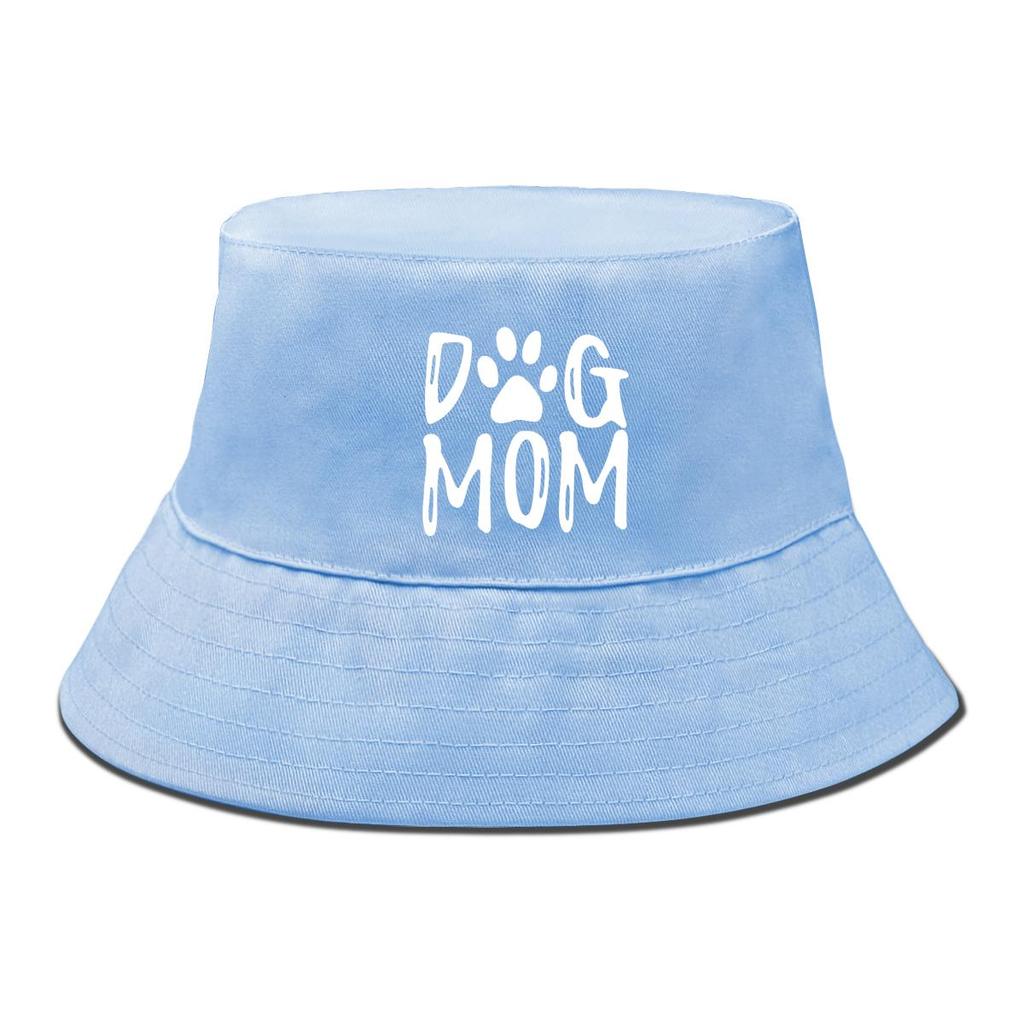 DOG MOM" Print Bucket Hat , White Dog Paw Men's Cap Simple Trendy Fashion Fishing Hat