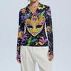 Women's Fashion Casual Print V-Neck Long Sleeve Button-Down Top
