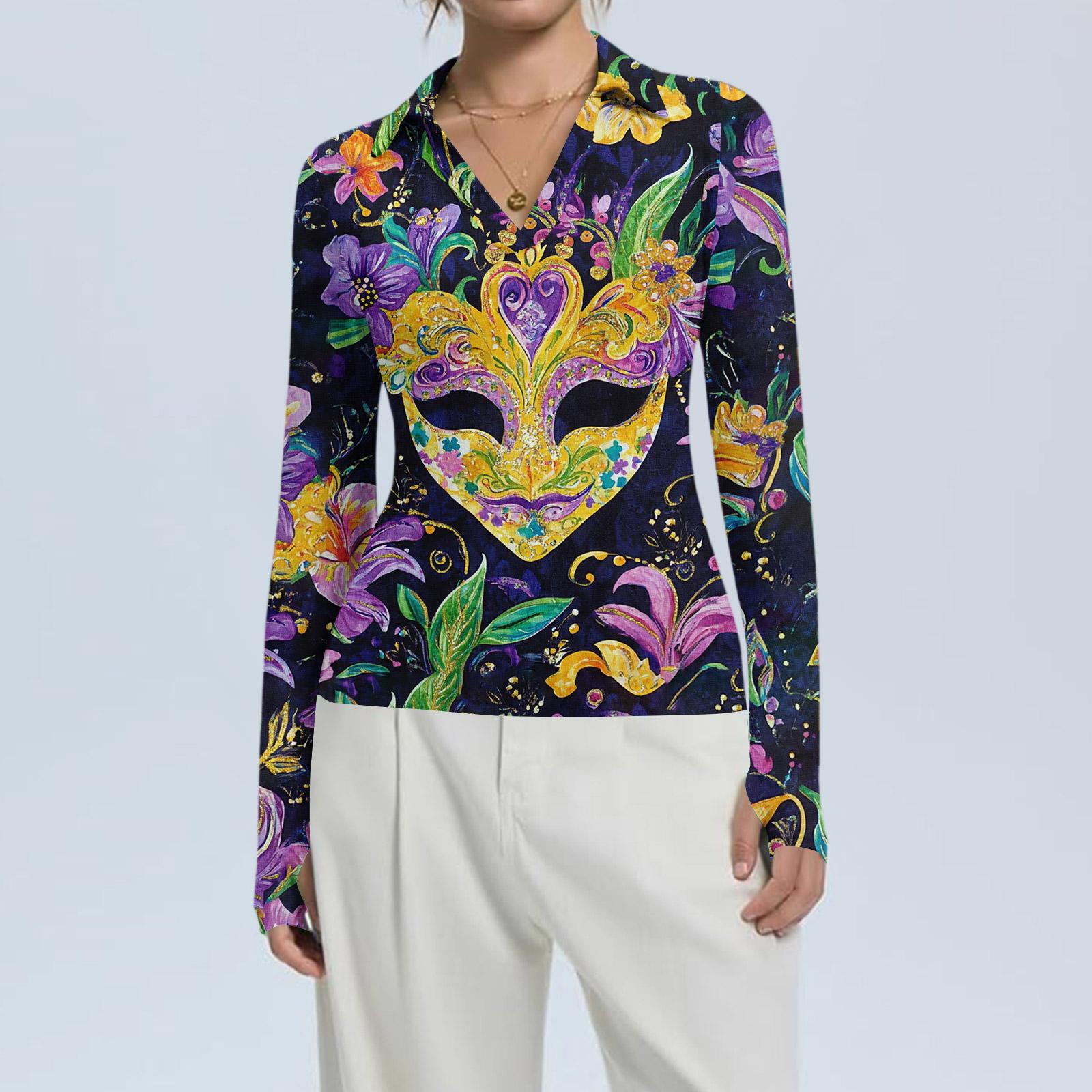 

Женская Мода Повседневный Принт V-образный Вырез Длинный Рукав Застежка на Пуговицы Топ XL жёлтый