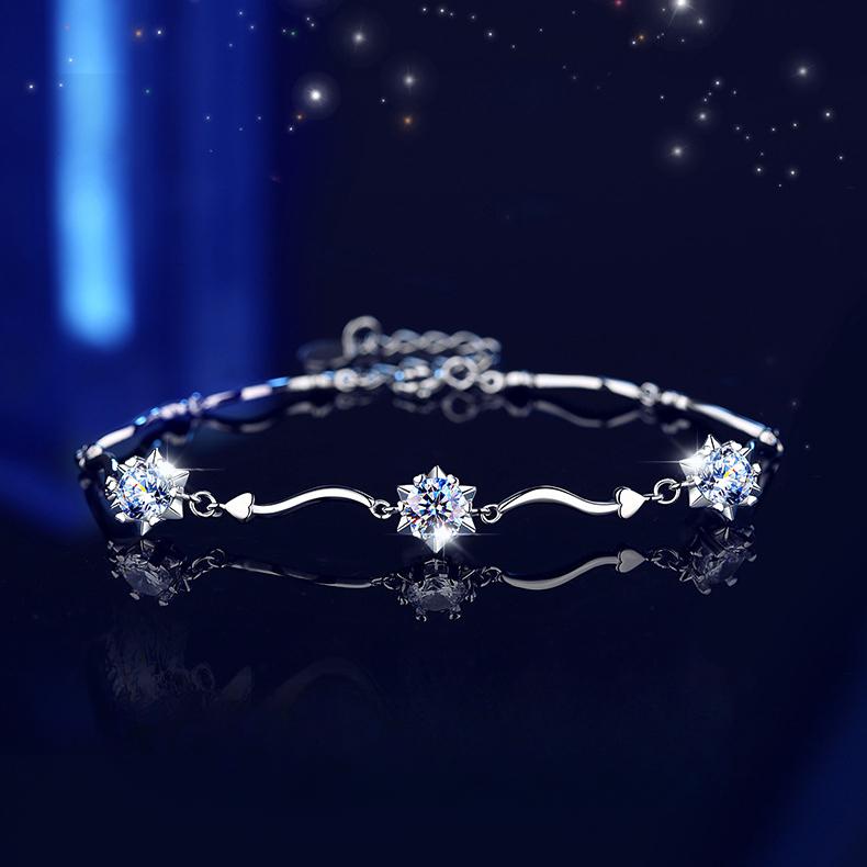 S925 Sterling Silver Snowflake Mosang Diamond Bracelet for Women's Instagram Niche Design Korean Version Personalized Forest Style Mosang Stone