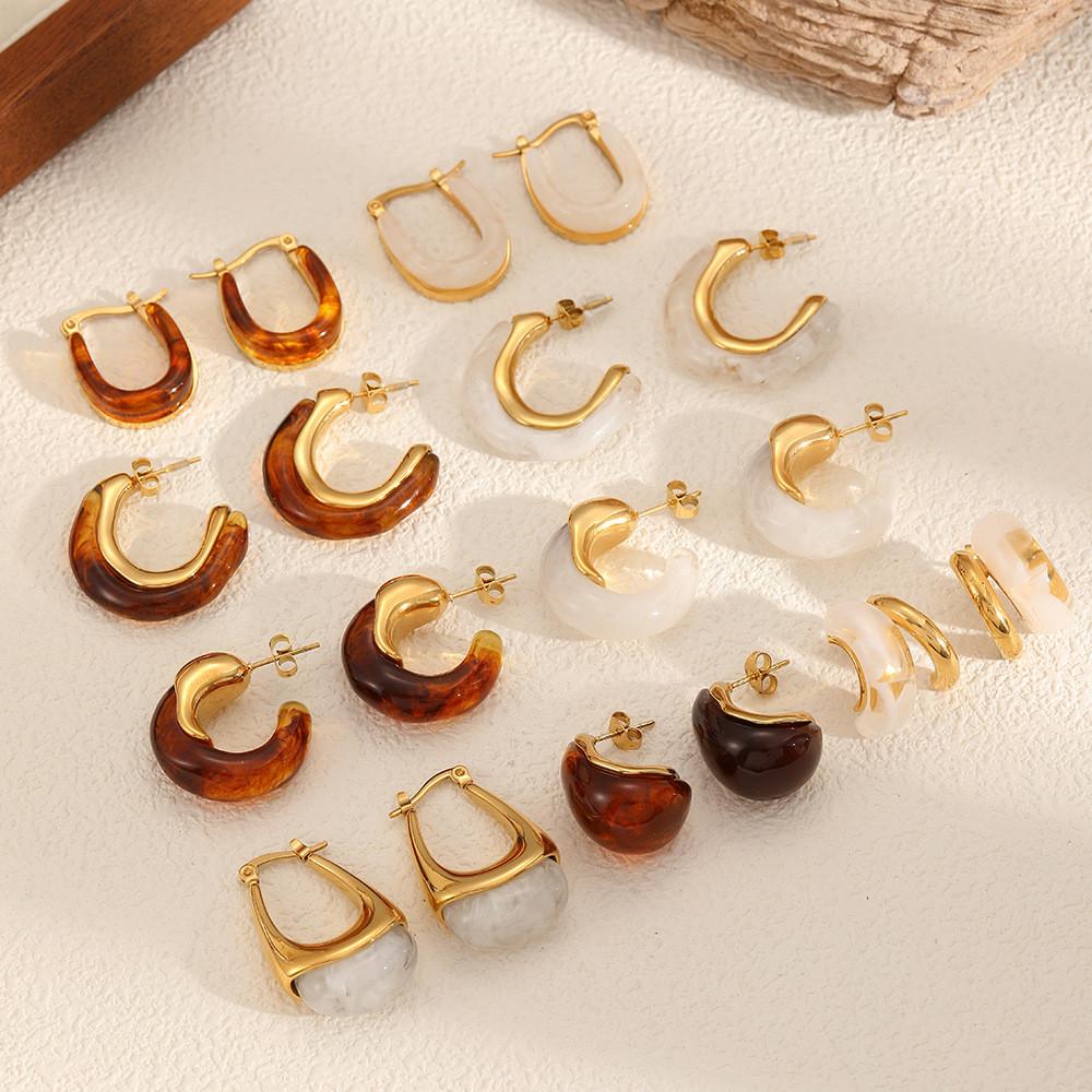 Modern Geometric Resin Stainless Steel Earring For Women With Gold Plating And Elegant Style