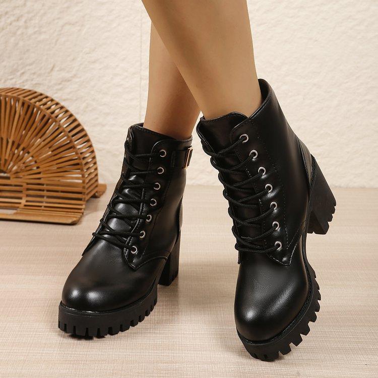 Women's lace-up thick bottom thick heel heightening fall and winter lightweight outdoor hiking non-slip casual height Martin boots