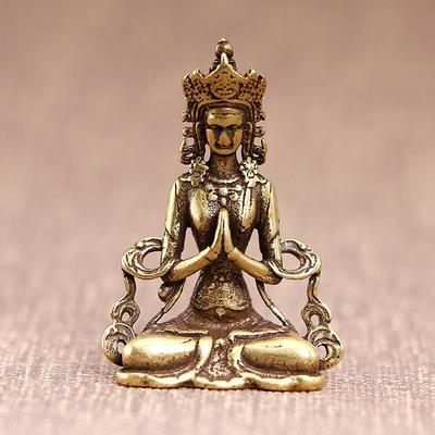 Retro Brass Meditate Zen Buddhism Household Buddha Ornament Keychain Small Copper Statues Figurine Desktop Craft Decorations