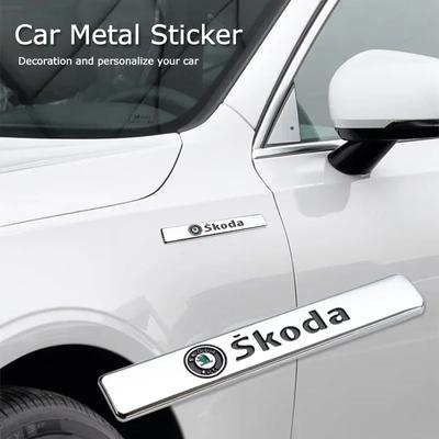 LAX4 1Pcs Metal Car Emblem Badge Sticker Fender Trunk Decals Decoration For Octavia Superb Rapid Kodiaq Karoq Fabia Kamiq Enyaq