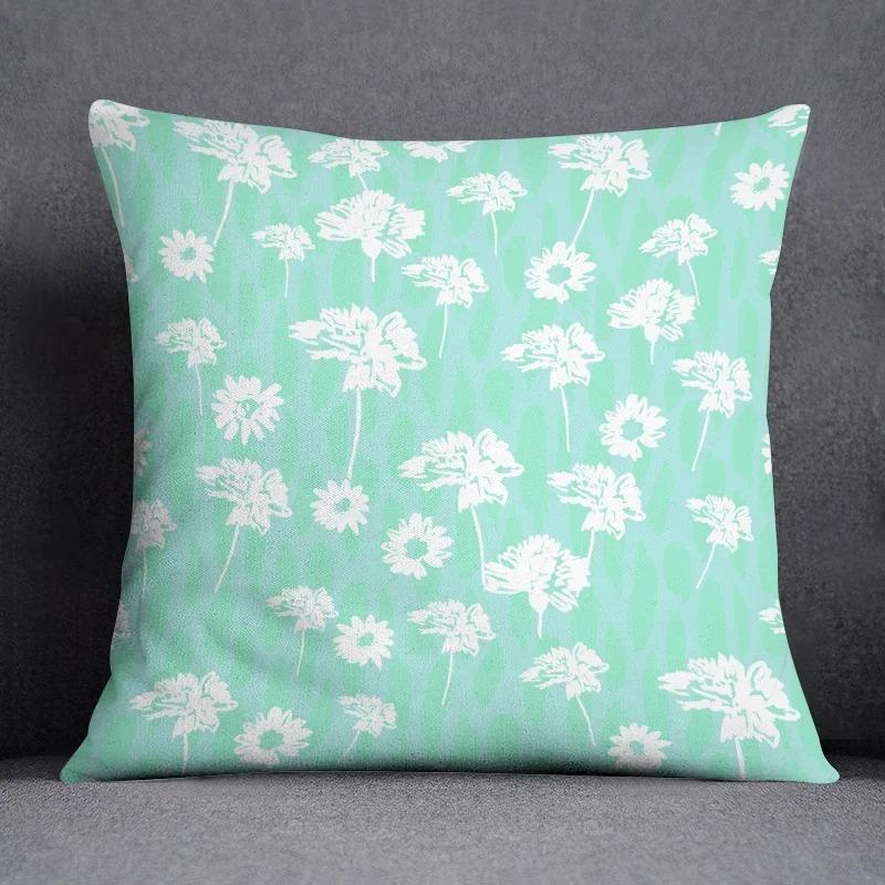 Abstract Summer Fresh Mint Feather Blue and Green Pattern Series Pillow Bedroom Sofa Car Seat Cushion Cover Pillowcase 45cm*45cm