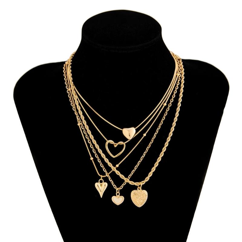 Stylish Stackable Heart Pendant Necklace Set Multilayer Clavicle Chain Gold Jewelry For Casual Or Formal Outfits