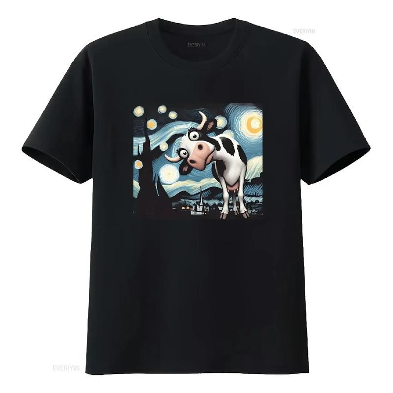 Camiseta Divertida De Cow At Starry Night, Vintage, Lavada, S