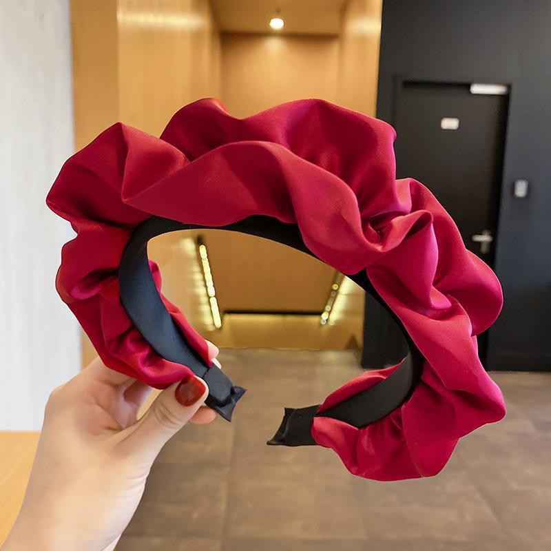 Popular Puffy Ruffled Satin Cloth Head Hoop for Women Girls Shopping Party Headband Ins Female Headpiece