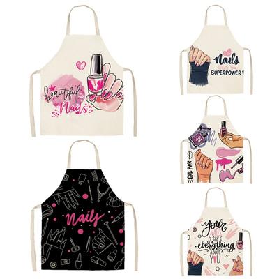 1PC Popular Nail Polish Lipstick Printing Linen Sleeveless Anti-fouling and Oil-proof Apron Fashionable Women's Apron Nail Salon