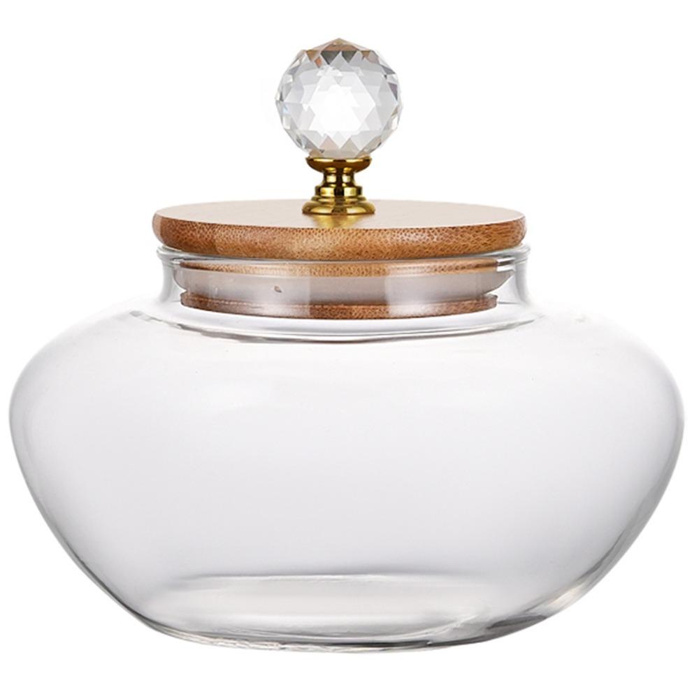 Airtight Glass Sealed Jar Moisture-Proof Wooden Lid Sugar Salt Container Clear Diamond Shape Grip Coffee Bean Storage Tank 26 oz