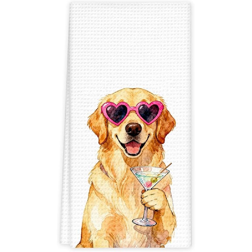Funny Martini Golden Retrieverg Kitchen Towels, Gifts for Golden Retriever Dog Lovers Dish Towel for Kitchen, Dog Gifts Dish Tea Hand Towels for Bar Golden Retriever