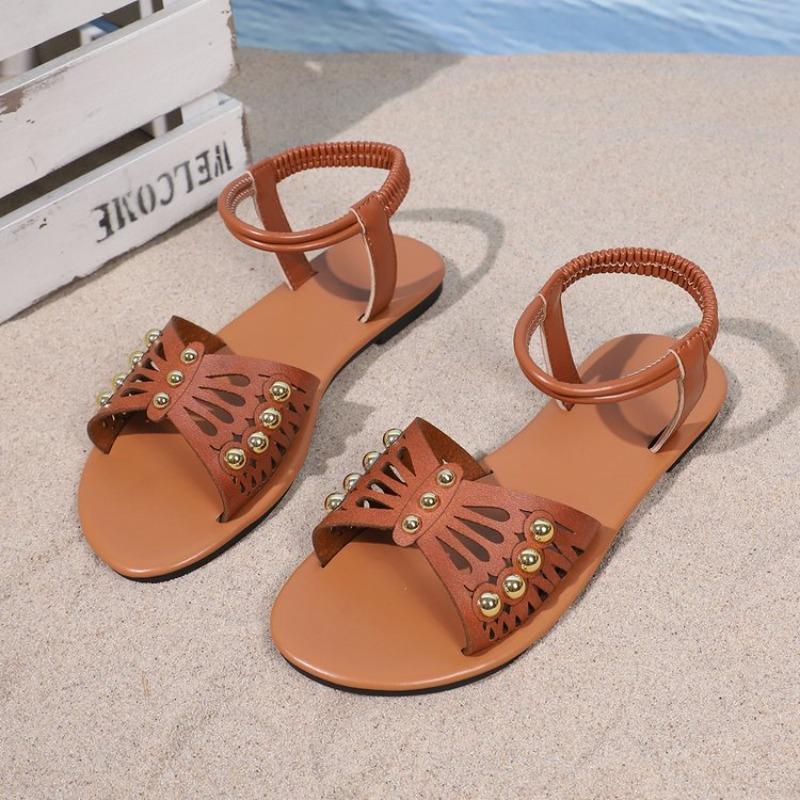 

Fashion Rivets Women s Flat Sandals Large Brown Butterfly Beach Shoes New 2025 Rubber Sole Open Toe 36 темно-коричневого
