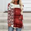 Plus Size Women Spring Geometric Pattern Printed Comfy Long Sleeve Round Collar T-shirt Casual Baggy Mid Length Tee Tops