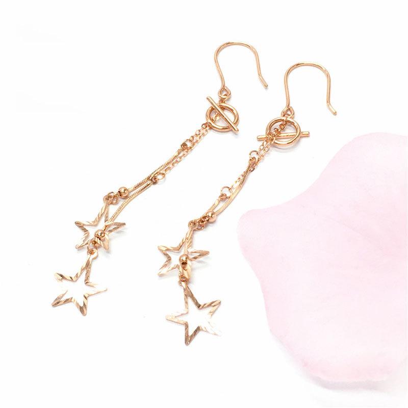 Color Gold Pentagram Purple Gold Simple Fashion Foreign Gas Plated Rose Gold Long Earrings