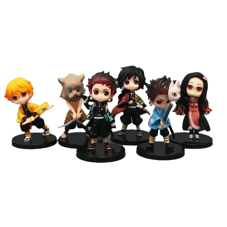 6pcs Anime Demon Slayer Figure Nezuko Tanjirou Zenitsu Inosuke Kyoujurou Giyuu Kawaii Qposket Figural PVC Model Toy Collect Gift