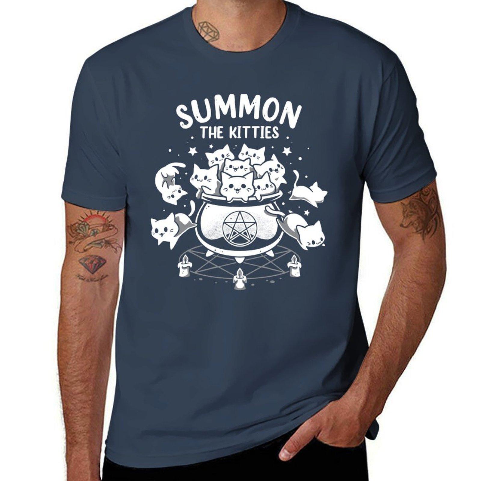 Summon The Kitties Witchy Cat Ritual Tshirt Summer Holiday Tshirt S