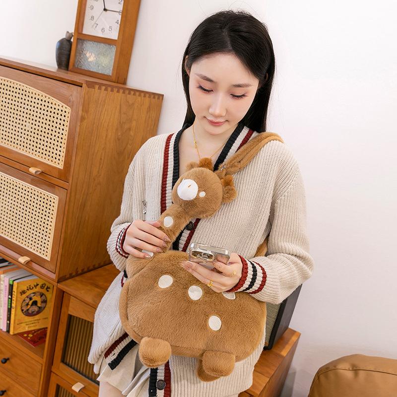 Cartoon Animal Giraffe Plush Crossbody Bag Girly Large Capacity Portable Cute Funny Giraffe Shape Shoulder Bag With Zipper Gifts