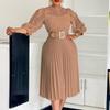 European American Women's Clothing New Style Temperament Solid Color Lace Hook Pattern Hollow Pleated Dress