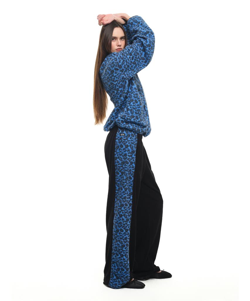 TOOMUCHTAX Leopard Terry Panel Sweatpants Blue