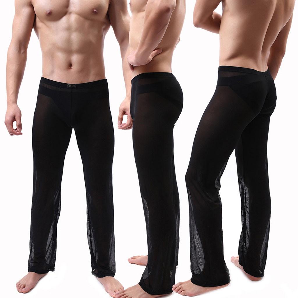 Men  Mesh Long Pants Underpants Sheer Trouser Soft Thin Mesh Lingerie