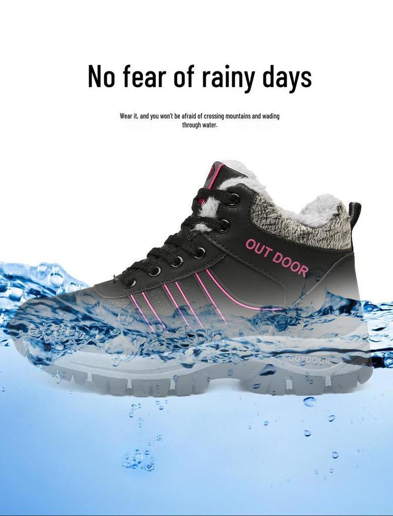 Warm Plush-Lined Winter Cotton Shoes: Casual Sporty Snow Boots for Outdoor Hiking, Ideal for Middle-Aged & Elderly, Available In Large Sizes