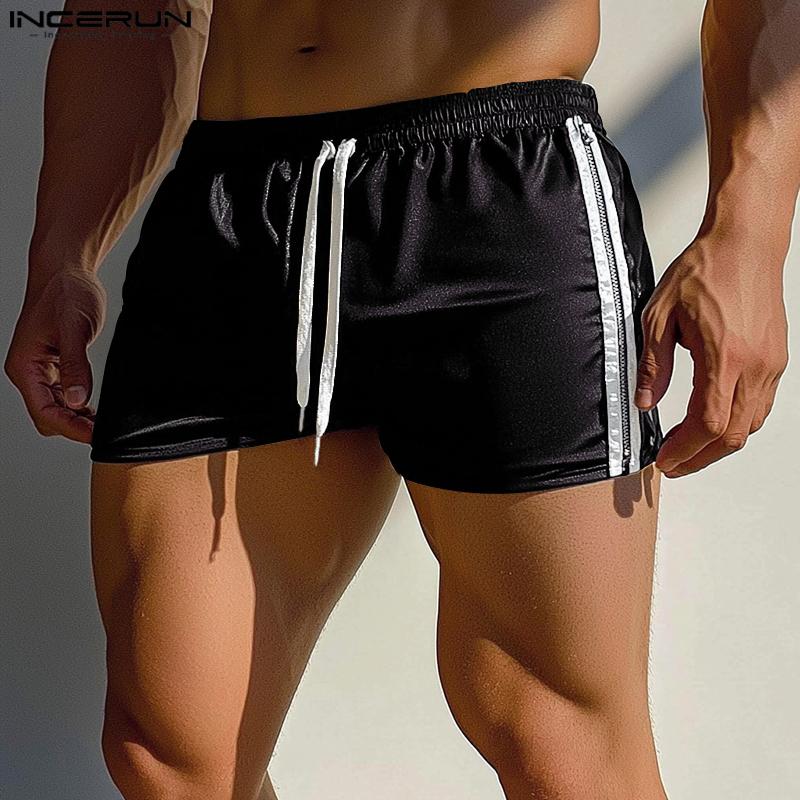 INCERUN Men Drawstring Elastic Waist Glitter Striped Home Wear Sport Mini Shorts