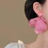 Sweet Mesh Fabric Flower Drop Earrings for Women Pink Acrylic Heart Earrings Holiday Beach Travel Jewelry Party Gift