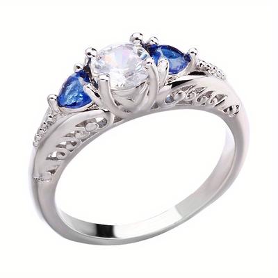 Main Stone with Sapphire Engraved Ring, Suitable for Valentine's Day, Christmas, Romantic Design, Shining Chic