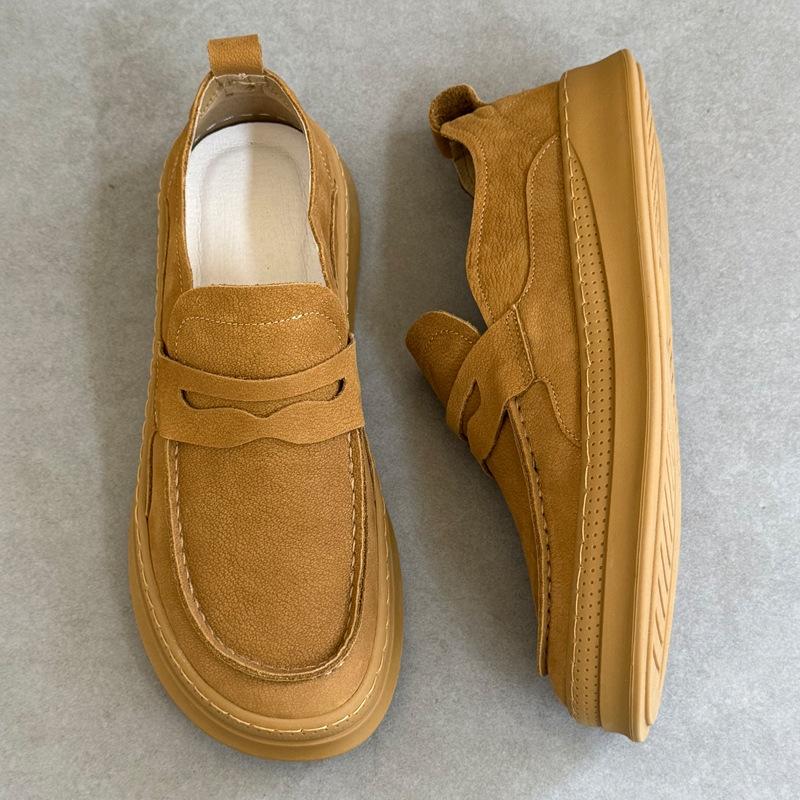 Men's Breathable Slip-On Casual Leather Shoes Summer Lightweight Soft Sole Work Boots Genuine Leather