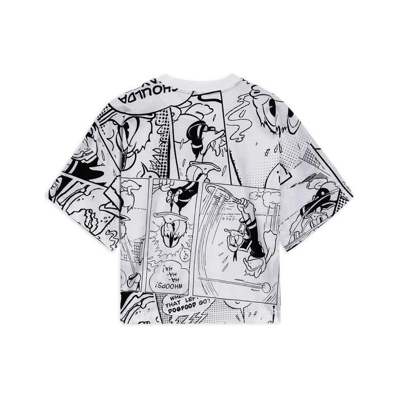 Li Ning X Disney Mickey Series SS22 Cartoon Pattern All Over Print Loose Short Sleeve T-Shirt Women Tops Black White AHSS272-3