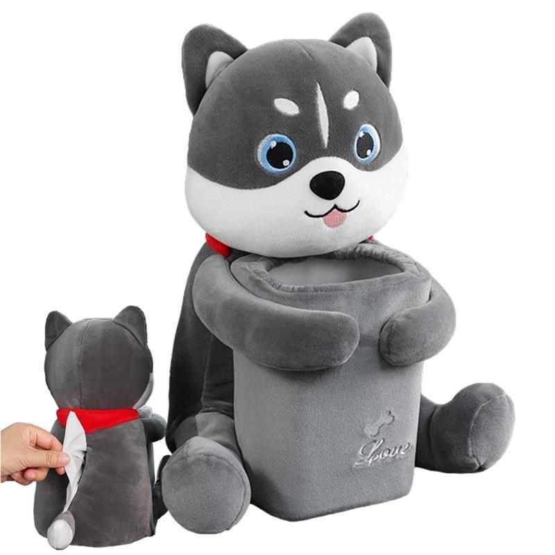 2 In1 Cute Cartoon Car Tissue Box With Ashcan Creative Plush Tissue Box Holder Auto Armrest Box Car Garbage Can for car interior