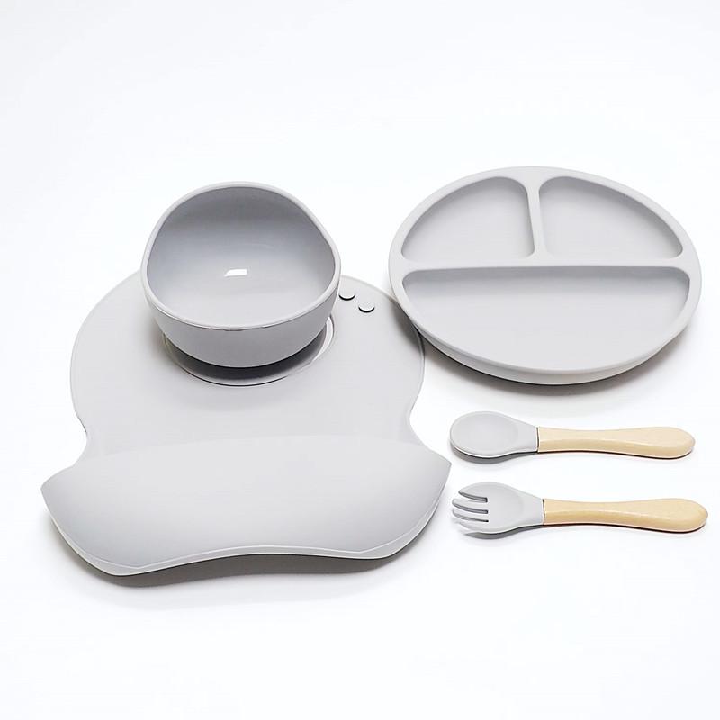 5pcs Children's Silicone Dinner Board Collection Sturdy Suction Anti-Fall Children's Eating Training Bowl Fork Spoon Feeding Tableware