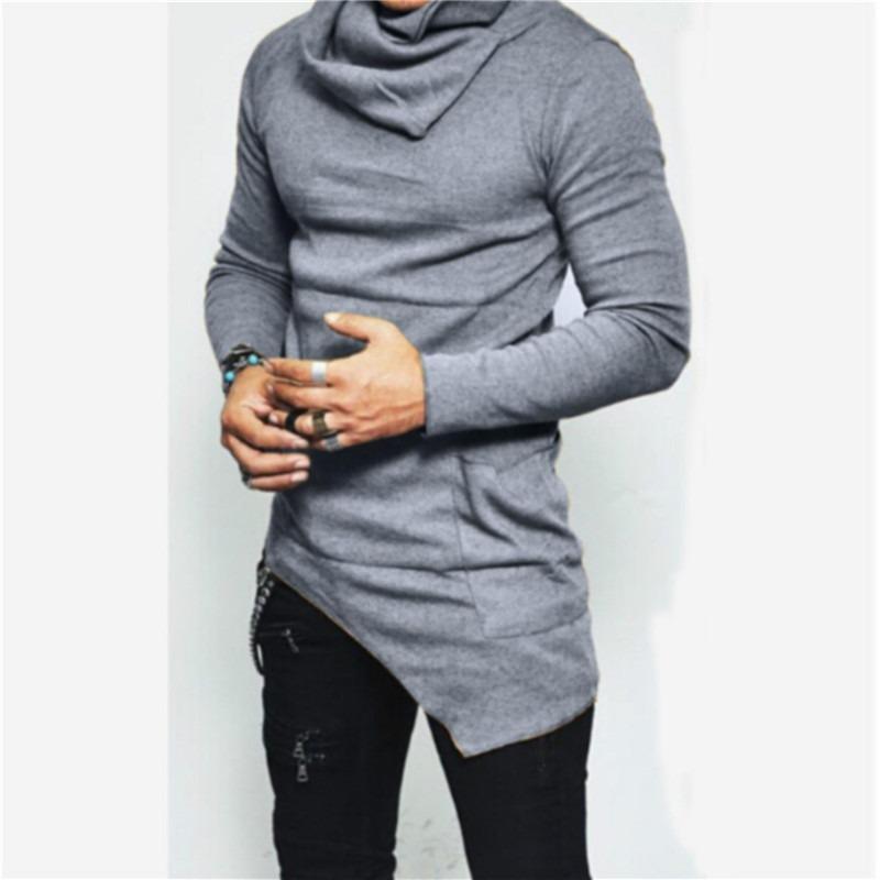 Autumn Winter Fashion Men's Plus Size Irregular Turtle Shirring Pocket Long Sleeve Personality T Shirt