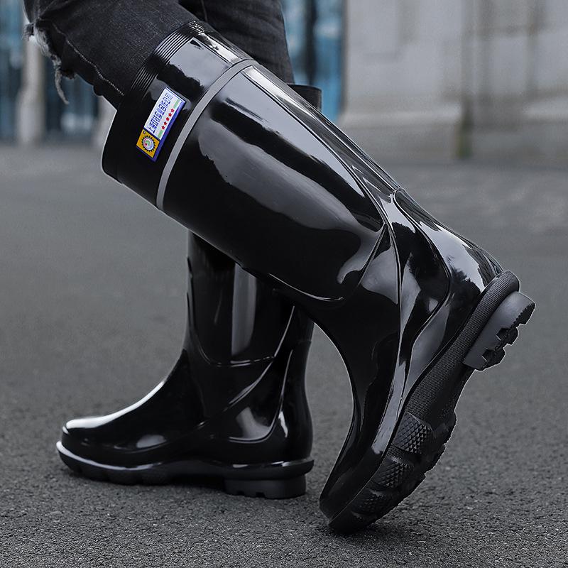 Reflective Water Boots Long Tube Men's Bundle Rain Shoes Non-slip Thickened Labor Protection Water Shoes Velvet Rubber Shoes High Rain Boots Fashion