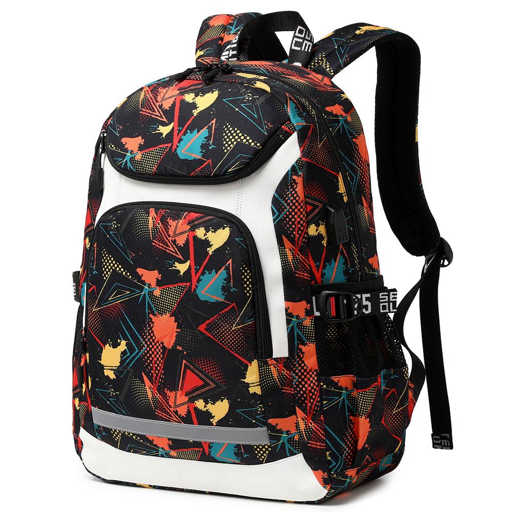 Graffiti Print Backpack with Reflective Strip,Back To School Bag for Boys Girl USB Men Women Laptop Backpack For College student