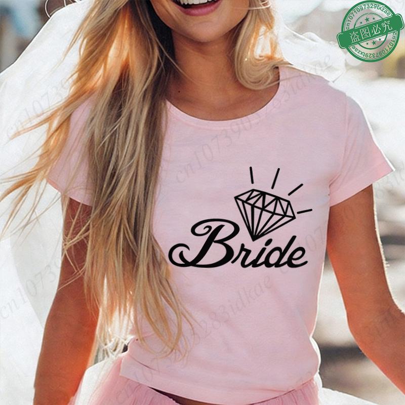 Team Bride Matching T-Shirts Diamond Ring Graphic Tees Bachelorette Hen Party Summer Short Sleeve O Neck Tops for Bridesmaids