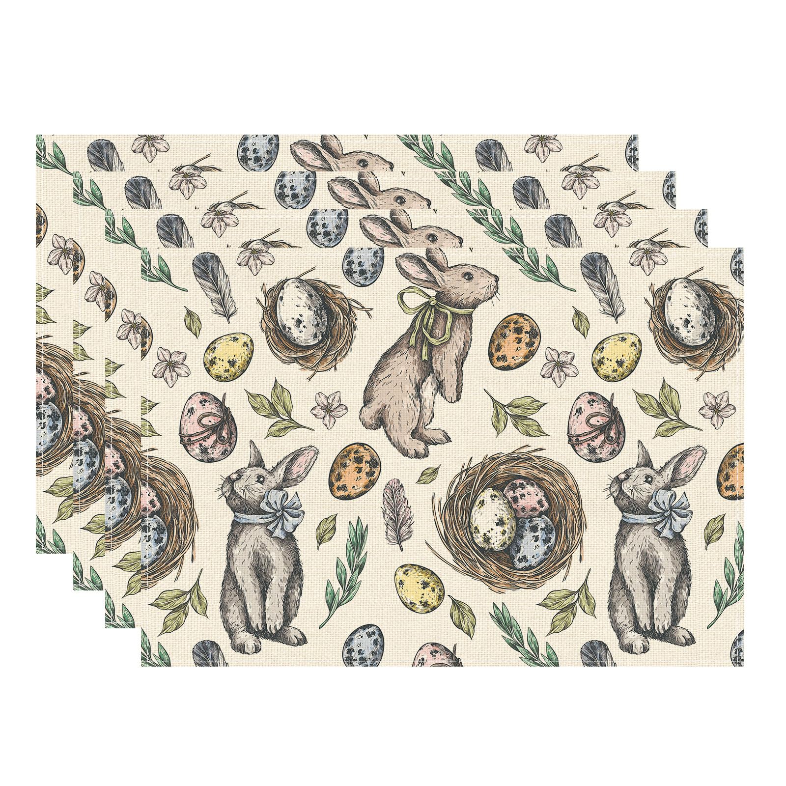 

Line Drawing Bunny Eggs Leaves Rabbits Easter Placemats Set of 4 Table Mats for Party Home Kitchen Dining Table Decorations 12x18 Inch Placemats Set of 4 （12x18 Inch）