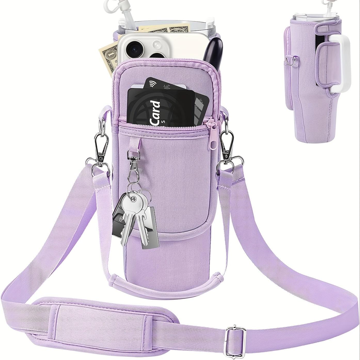 

Чехол для переноски бутылки с водой с карманом для телефона — регулируемый плечевой ремень для путешествий на свежем воздухе и занятий спортом фиолетовый