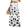Women's Casual Wide Leg Pants Stretch Belt Pocket Floral Print Adjustable Tie Pants