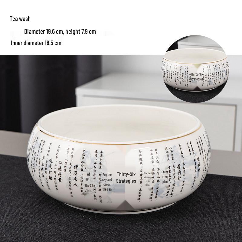 Large Chinese Style Blue and White Porcelain Tea Wash Basin and Cup Washer with Lan Ting Xu Calligraphy - Retro Ceramic Brush Washer