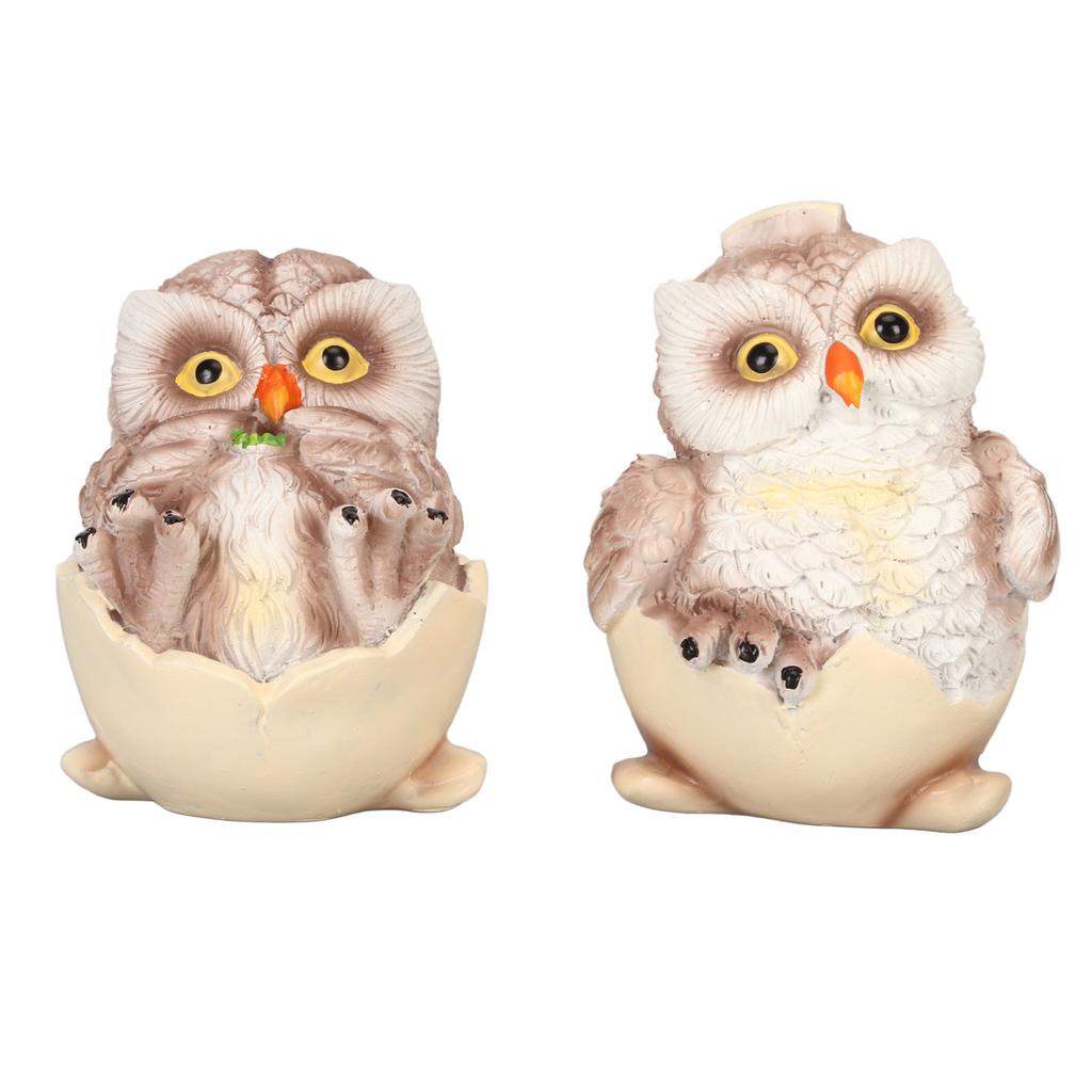 2 Pièces Ornement Hibou en Résine Décoration de Bureau Mignon Figurines Hibou Coquille d'Œuf Ornement Décoration de Table pour