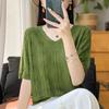 Women Knit T-shirt Summer Knitted Shirt Short Sleeve Tees V-neck Pullover Knit Tops Female