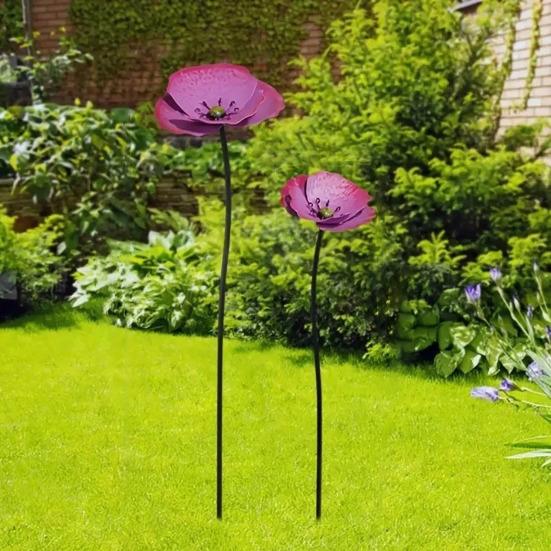 Yousheng 2Pcs Metal Flowers for Outside, Decorative Garden Stakes, Flower Bed Decor Plant Stakes, Metal Art for Outside, Outdoor Yard Art for Lawn